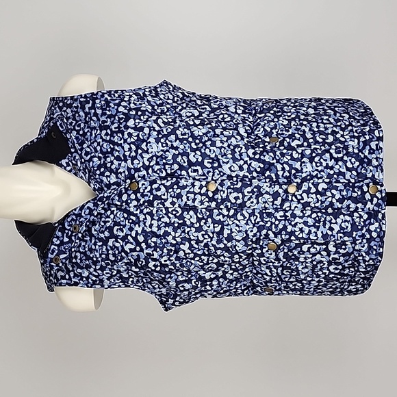 NWT Talbots Quilted Blue Abstract Leopard Diamond Print Vest Size Large Petites - Picture 2 of 16